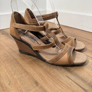 Fly London Brown Leather Wedge Strappy Sandal 39